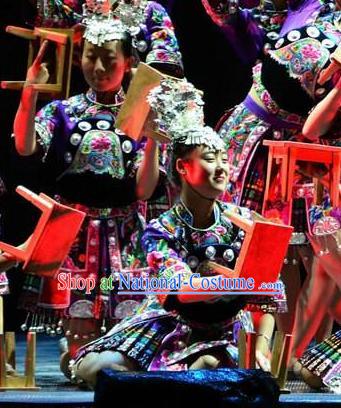 Chinese Phoenix Timeless Love Tujia Nationality Dance Dress Stage Performance Costume and Headpiece for Women