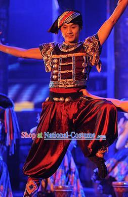 Chinese Charm Xiangxi Tujia Nationality Male Clothing Stage Performance Dance Costume for Men