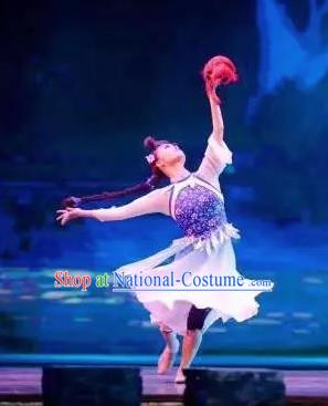 Chinese Charm Xiangxi Tujia Nationality Dance Dress Stage Performance Costume and Headpiece for Women