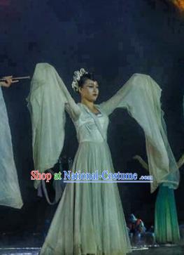 Chinese Dream Of Tao Classical Dance Blue Dress Stage Performance Costume and Headpiece for Women