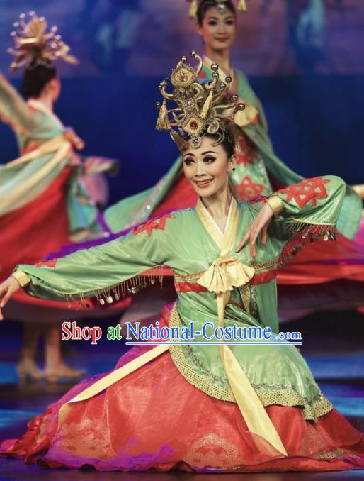 Chinese Oriental Apparel Classical Dance Dress Stage Performance Costume and Headpiece for Women