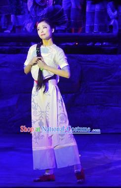 Chinese Border Town Miao Nationality Cui Cui Dance Dress Stage Performance Costume and Headpiece for Women