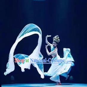 Chinese The Ancient Dunhuang Music Theatre Classical Dance Dress Stage Performance Costume and Headpiece for Women