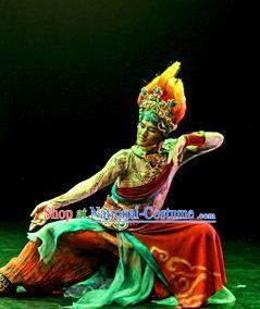 Chinese The Ancient Dunhuang Music Theatre Bodhisattva Red Clothing Stage Performance Dance Costume for Men