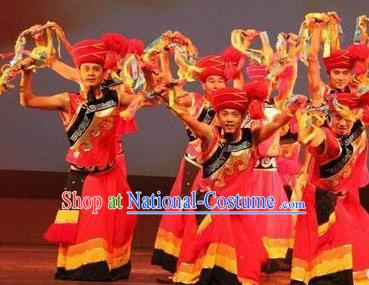 Chinese Wind Of Colorful Guizhou Miao Nationality Dance Red Clothing Stage Performance Dance Costume for Men