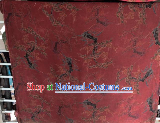 Traditional Chinese Classical Pine Plum Pattern Dark Red Gambiered Guangdong Gauze Silk Fabric Ancient Hanfu Dress Silk Cloth