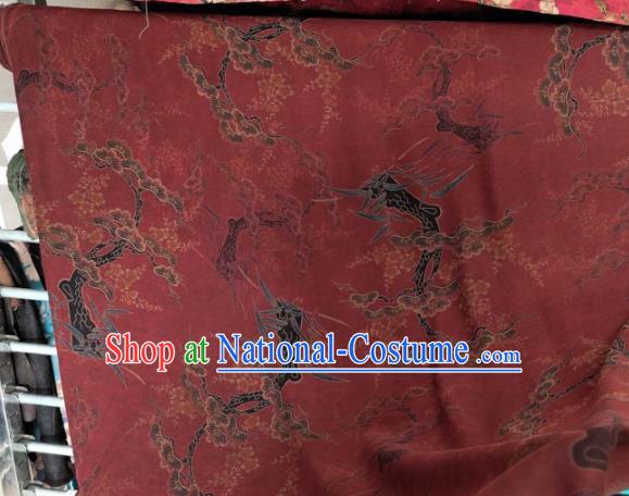 Traditional Chinese Classical Pine Plum Pattern Dark Red Gambiered Guangdong Gauze Silk Fabric Ancient Hanfu Dress Silk Cloth