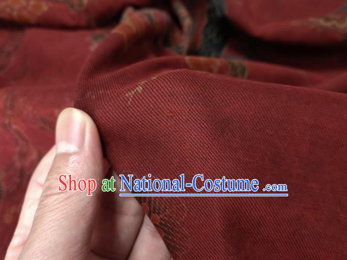 Traditional Chinese Classical Pine Plum Pattern Dark Red Gambiered Guangdong Gauze Silk Fabric Ancient Hanfu Dress Silk Cloth