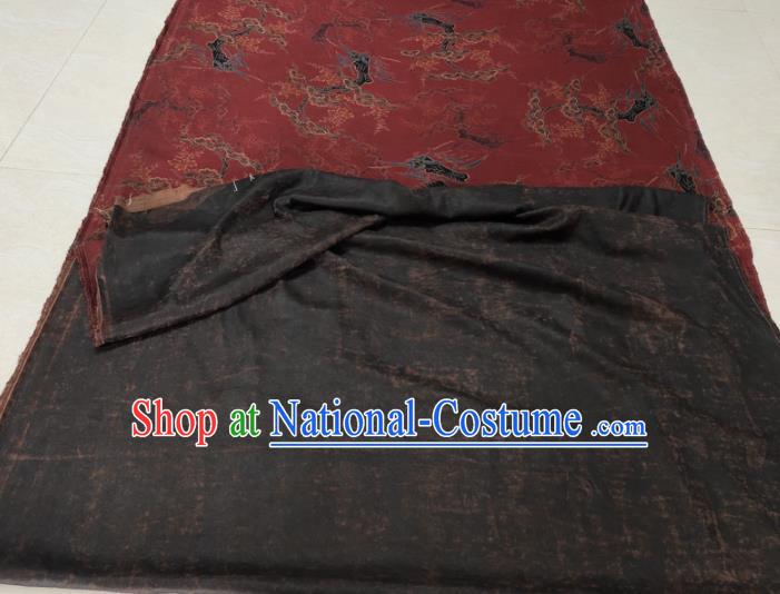 Traditional Chinese Classical Pine Plum Pattern Dark Red Gambiered Guangdong Gauze Silk Fabric Ancient Hanfu Dress Silk Cloth