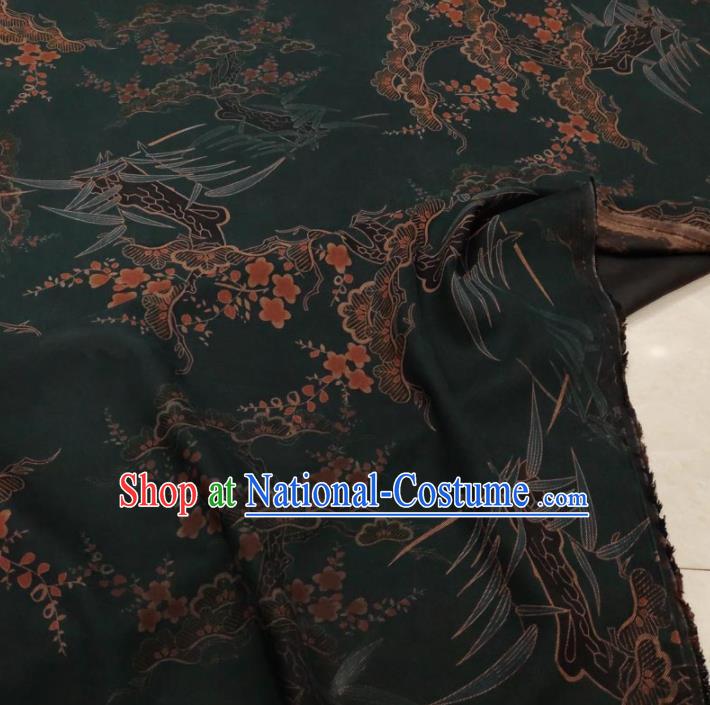 Traditional Chinese Classical Pine Plum Pattern Atrovirens Gambiered Guangdong Gauze Silk Fabric Ancient Hanfu Dress Silk Cloth