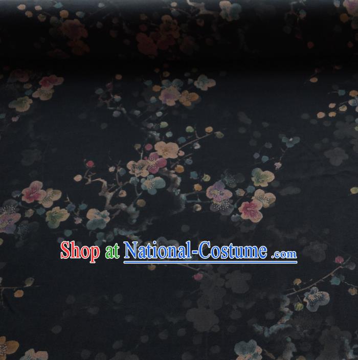 Traditional Chinese Classical Plum Blossom Pattern Black Gambiered Guangdong Gauze Silk Fabric Ancient Hanfu Dress Silk Cloth