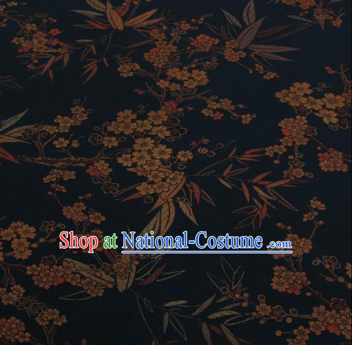 Traditional Chinese Classical Bamboo Plum Pattern Navy Gambiered Guangdong Gauze Silk Fabric Ancient Hanfu Dress Silk Cloth