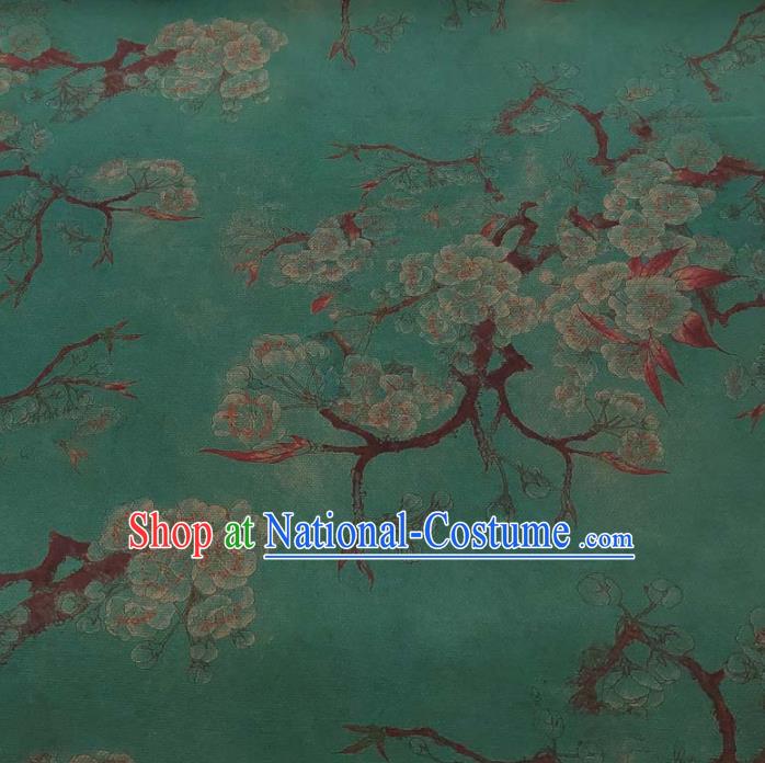 Traditional Chinese Classical Pear Flowers Pattern Deep Green Gambiered Guangdong Gauze Silk Fabric Ancient Hanfu Dress Silk Cloth