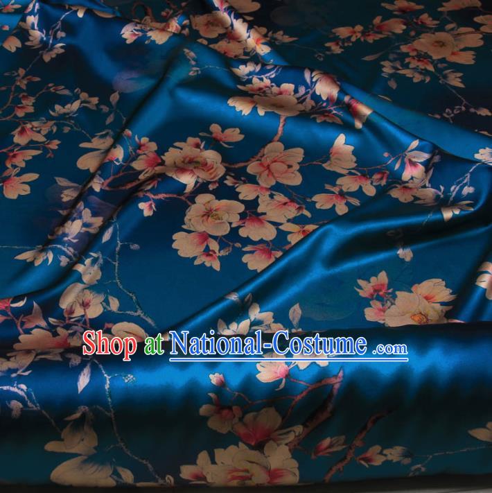 Traditional Chinese Classical Magnolia Pattern Royalblue Gambiered Guangdong Gauze Silk Fabric Ancient Hanfu Dress Silk Cloth