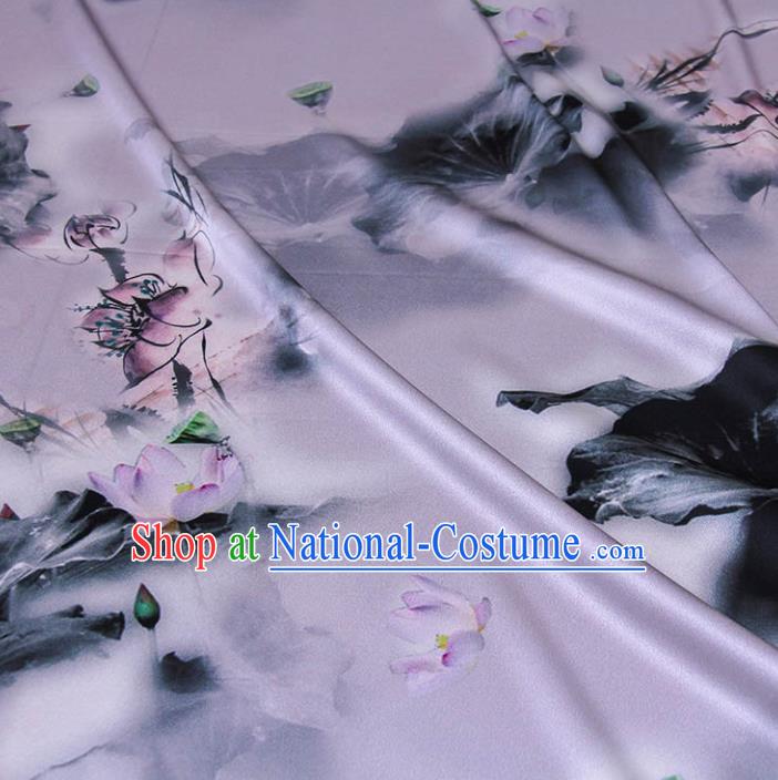 Traditional Chinese Classical Lotus Pattern White Gambiered Guangdong Gauze Silk Fabric Ancient Hanfu Dress Silk Cloth