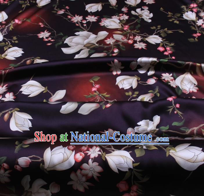 Traditional Chinese Classical Magnolia Pattern Deep Purple Gambiered Guangdong Gauze Silk Fabric Ancient Hanfu Dress Silk Cloth