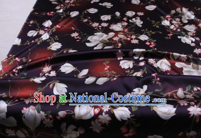 Traditional Chinese Classical Magnolia Pattern Deep Purple Gambiered Guangdong Gauze Silk Fabric Ancient Hanfu Dress Silk Cloth