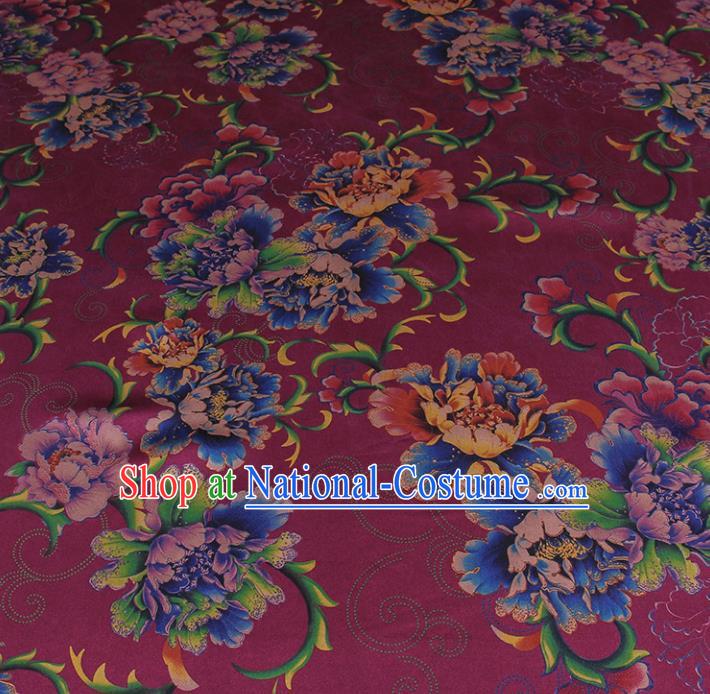 Traditional Chinese Classical Peony Pattern Deep Purple Gambiered Guangdong Gauze Silk Fabric Ancient Hanfu Dress Silk Cloth