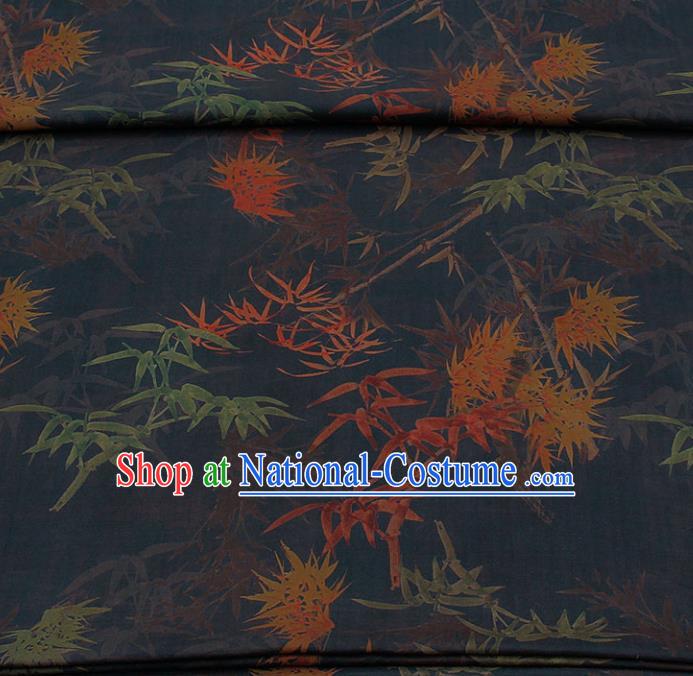 Traditional Chinese Classical Bamboo Maple Leaf Pattern Black Gambiered Guangdong Gauze Silk Fabric Ancient Hanfu Dress Silk Cloth