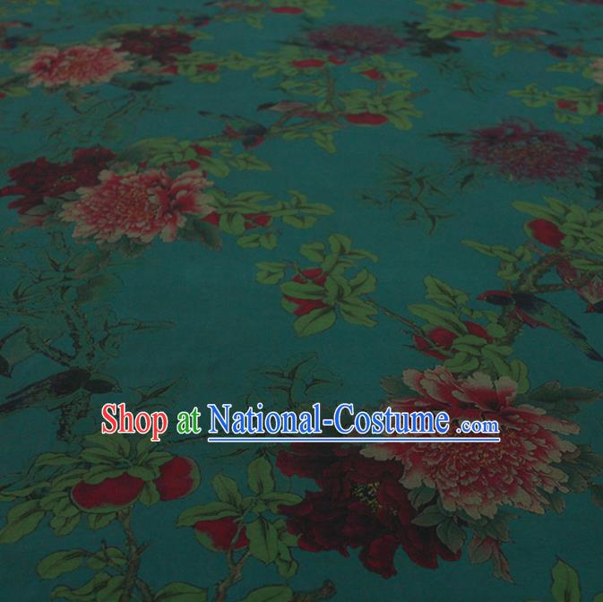 Traditional Chinese Classical Peony Flowers Pattern Green Gambiered Guangdong Gauze Silk Fabric Ancient Hanfu Dress Silk Cloth