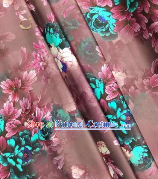 Traditional Chinese Classical Peony Pattern Brown Silk Fabric Ancient Hanfu Dress Brocade Cloth