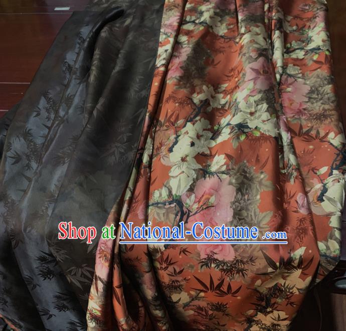 Chinese Classical Magnolia Pattern Red Silk Fabric Traditional Ancient Hanfu Dress Brocade Cloth