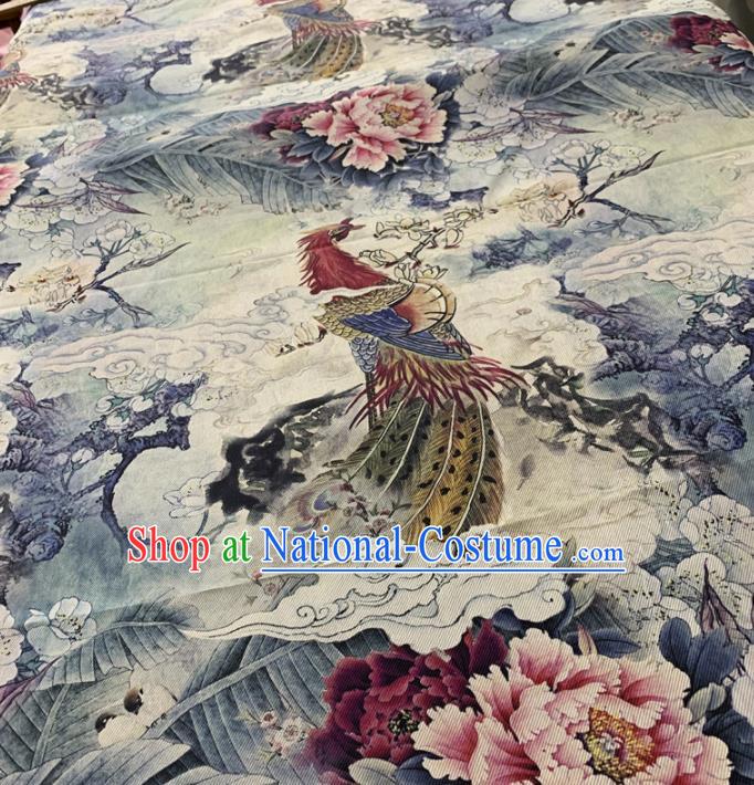 Chinese Classical Phoenix Peony Pattern Silk Fabric Traditional Ancient Hanfu Dress Brocade Cloth