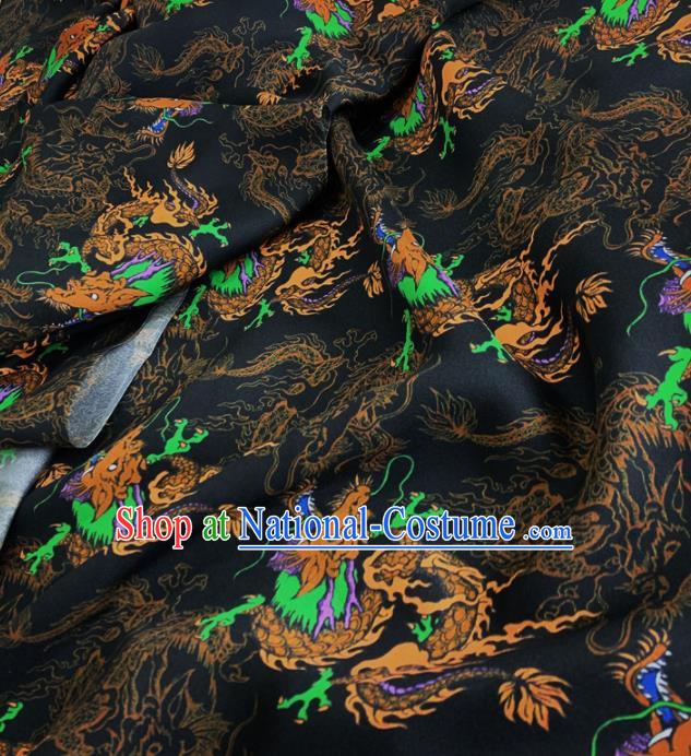 Chinese Classical Cloud Dragon Pattern Black Silk Fabric Traditional Ancient Hanfu Dress Brocade Cloth