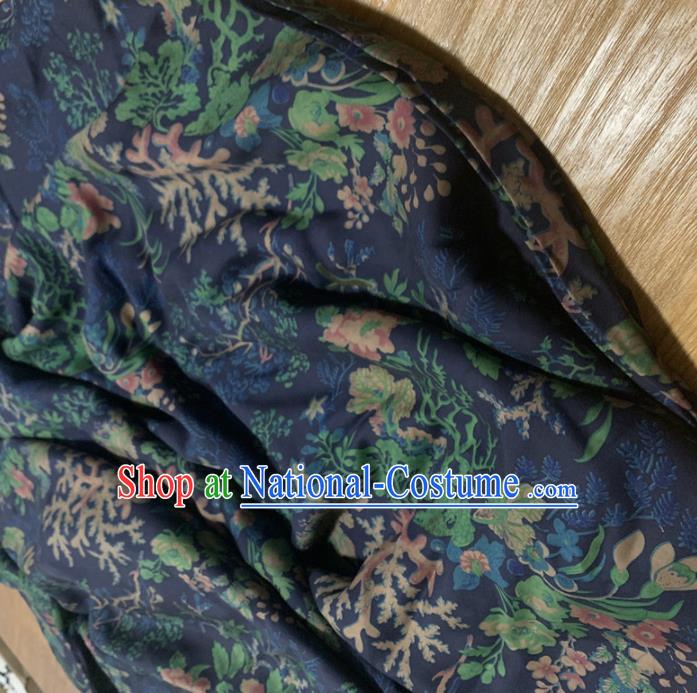 Chinese Classical Pattern Navy Silk Fabric Traditional Ancient Hanfu Dress Brocade Cloth