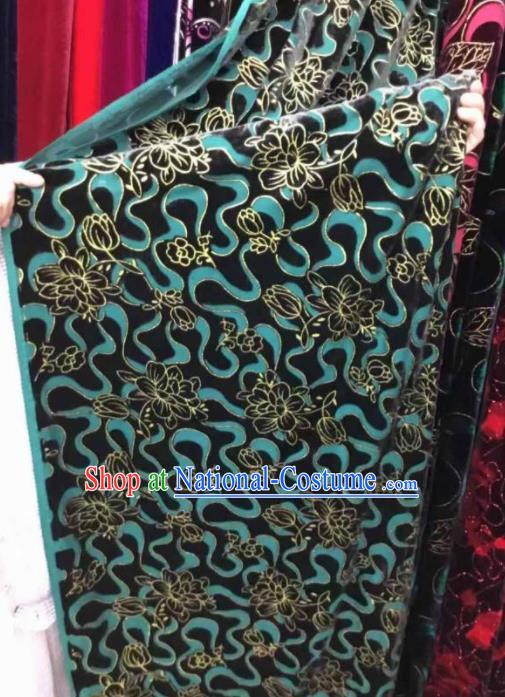 Traditional Chinese Classical Blue Pattern Pleuche Fabric Ancient Cheongsam Dress Velvet Cloth