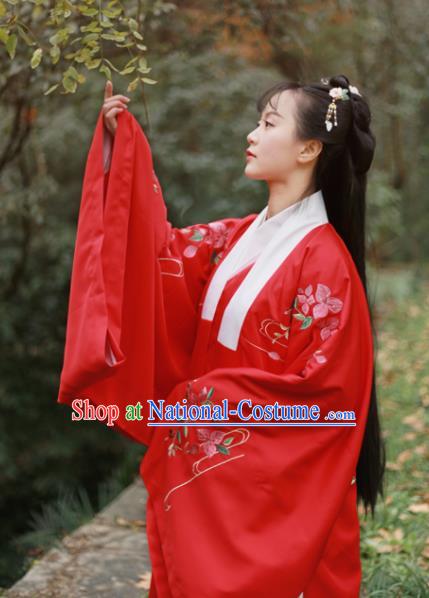 Traditional Chinese Ming Dynasty Palace Lady Replica Costumes Ancient Court Princess Red Hanfu Dress for Women