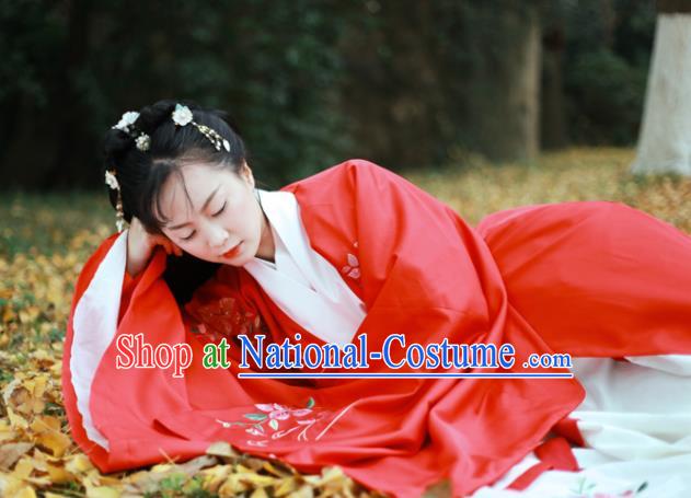 Traditional Chinese Ming Dynasty Palace Lady Replica Costumes Ancient Court Princess Red Hanfu Dress for Women