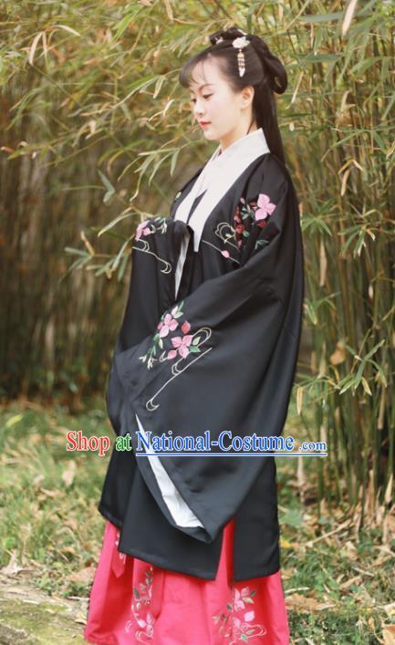 Traditional Chinese Ming Dynasty Royal Infanta Replica Costumes Ancient Court Princess Black Hanfu Dress for Women