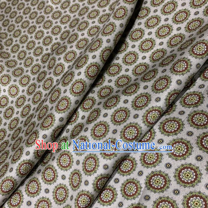 Chinese Classical Round Flowers Pattern White Silk Fabric Traditional Ancient Hanfu Dress Brocade Cloth