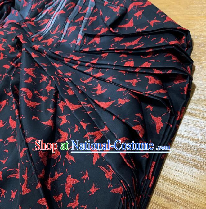 Chinese Classical Butterfly Pattern Black Silk Fabric Traditional Ancient Hanfu Dress Brocade Cloth