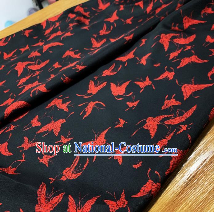 Chinese Classical Butterfly Pattern Black Silk Fabric Traditional Ancient Hanfu Dress Brocade Cloth