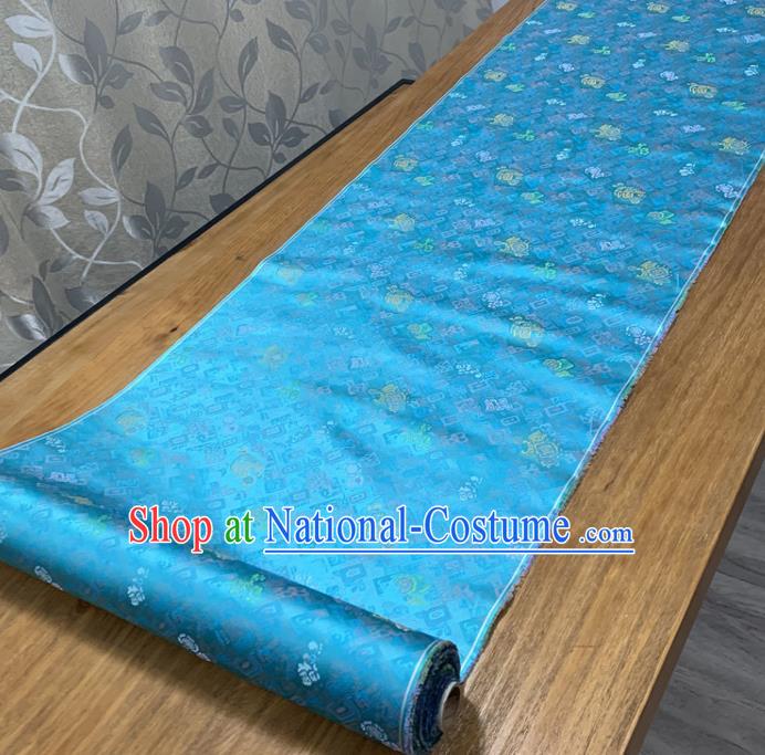 Chinese Classical Lotus Pattern Blue Silk Fabric Traditional Ancient Hanfu Dress Brocade Cloth