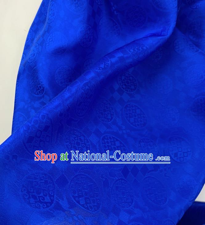 Chinese Classical Round Pattern Royalblue Silk Fabric Traditional Ancient Hanfu Dress Brocade Cloth