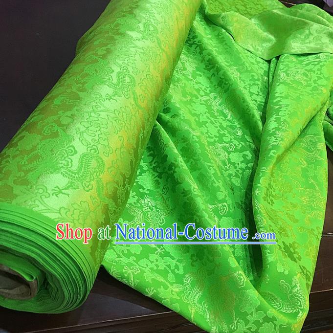 Chinese Classical Dragon Peony Pattern Green Silk Fabric Traditional Ancient Hanfu Dress Brocade Cloth