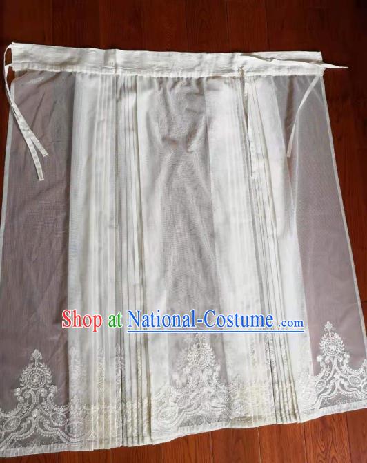 Traditional Chinese Ming Dynasty Replica Costumes Ancient Palace Princess White Silk Skirt for Women