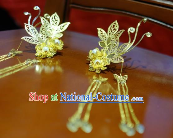 Chinese Traditional Ancient Court Queen Flowers Hairpins Classical Hanfu Hair Accessories for Women