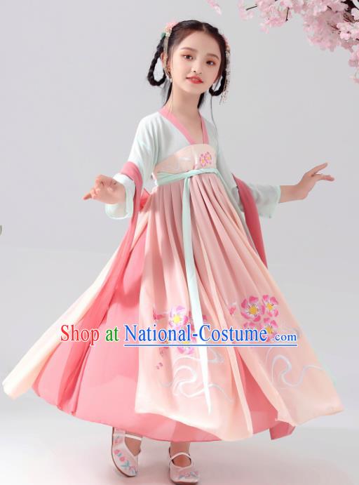 Chinese Traditional Tang Dynasty Girls Pink Hanfu Dress Ancient Princess Costume for Kids