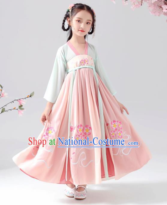 Chinese Traditional Tang Dynasty Girls Pink Hanfu Dress Ancient Princess Costume for Kids