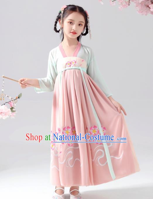 Chinese Traditional Tang Dynasty Girls Pink Hanfu Dress Ancient Princess Costume for Kids