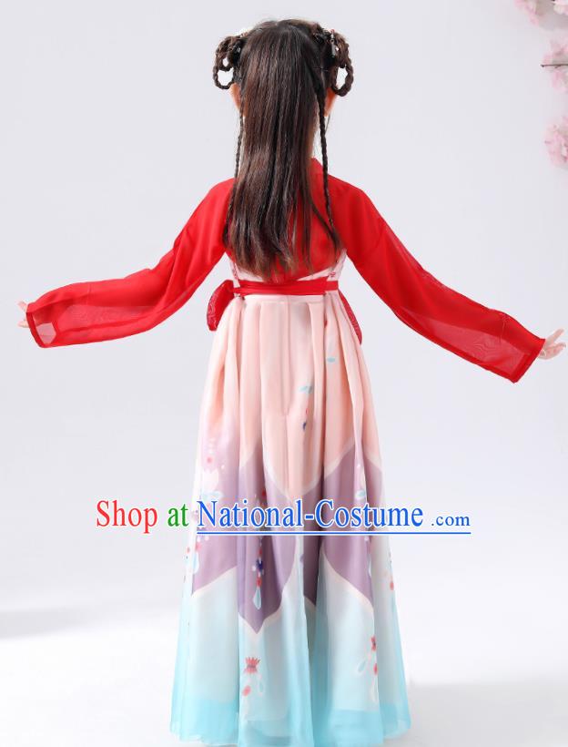 Chinese Traditional Tang Dynasty Girls Printing Hanfu Dress Ancient Princess Costume for Kids