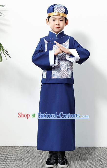 Chinese Traditional Qing Dynasty Boys Navy Clothing Ancient Manchu Prince Costume for Kids