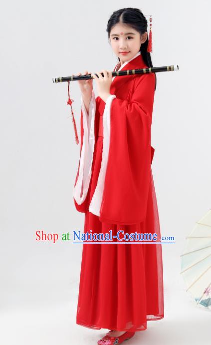 Chinese Traditional Jin Dynasty Girls Swordsman Red Hanfu Dress Ancient Princess Costume for Kids