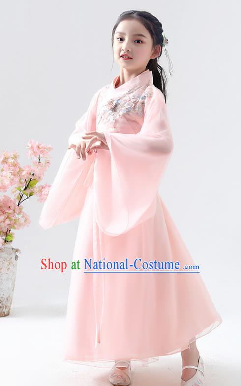 Chinese Traditional Jin Dynasty Girls Light Pink Hanfu Dress Ancient Peri Princess Costume for Kids