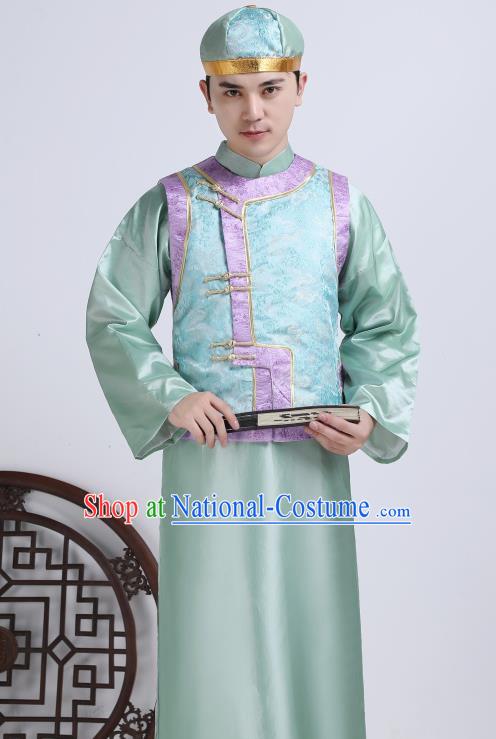 Chinese Traditional Qing Dynasty Royal Prince Green Hanfu Clothing Ancient Manchu Nobility Childe Costume for Men