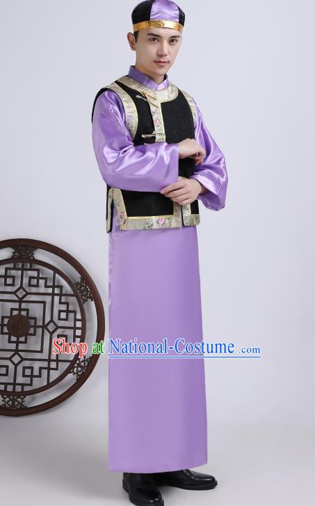 Chinese Traditional Qing Dynasty Royal Prince Purple Hanfu Clothing Ancient Manchu Nobility Childe Costume for Men